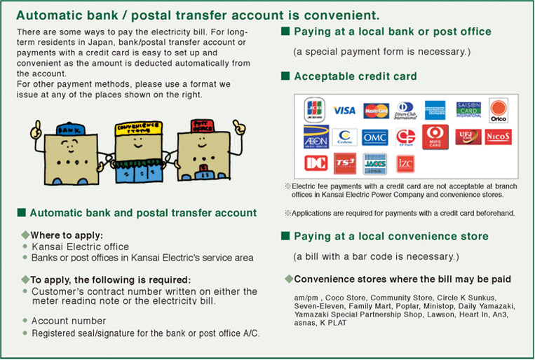 Automatic bank / postal transfer account is convenient.