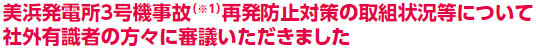 美浜発電所３号機事故（※1）再発防止対策の取組状況等について社外有識者の方々に審議いただきました