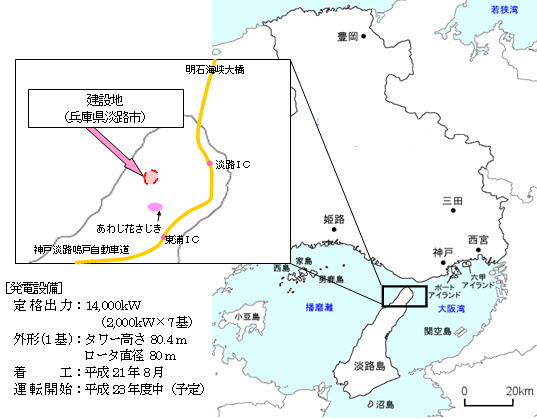 地図：淡路風力発電事業の概要