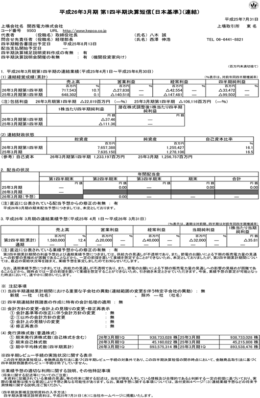 平成26年3月期 第1四半期 決算短信