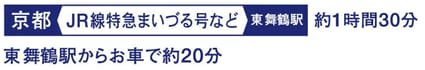 京都-JR線特急まいづる号など/約1時間30分　東舞鶴駅からお車で約20分