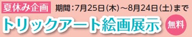 夏休み企画 期間：7月25日（木）から8月24日（土）まで 「トリックアート絵画展示」無料