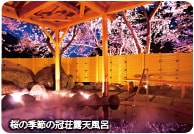 桜の季節の冠荘露天風呂