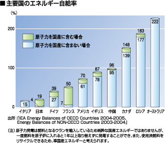 主要国のエネルギー自給率（グラフ）