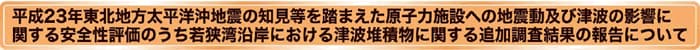 平成23年東北地方太平洋沖地震の知見等を踏まえた原子力施設への地震動及び津波の影響に関する安全性評価のうち若狭湾沿岸における津波堆積物に関する追加調査結果の報告について
