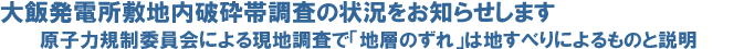 大飯発電所敷地内破砕帯調査の状況をお知らせします
原子力規制委員会による現地調査で「地層のずれ」は地すべりによるものと説明