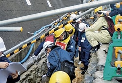 敷地内での剥ぎ取り調査箇所を確認