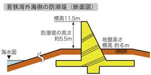 若狭湾外海側の防潮堤（断面図）