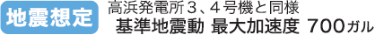 地震想定　高浜発電所３、４号機と同様
基準地震動最大加速度700ガル