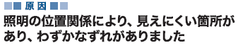 原因 照明の位置関係により、見えにくい箇所があり、わずかなずれがありました