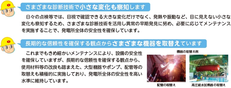 さまざまな診断技術で小さな変化も察知します　長期的な信頼性を確保する観点からさまざまな機器を取替えています
