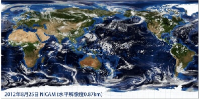 2012年8月25日の観測データを初期値にした地球全体の大気のシミュレーション