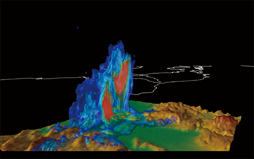 気象レーダーで捉えたゲリラ豪雨の様子（提供：情報通信研究機構）