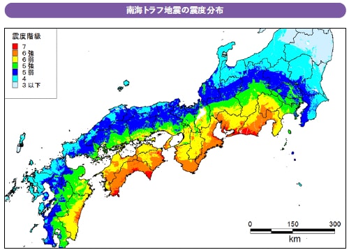 南海トラフ地震の震度分布