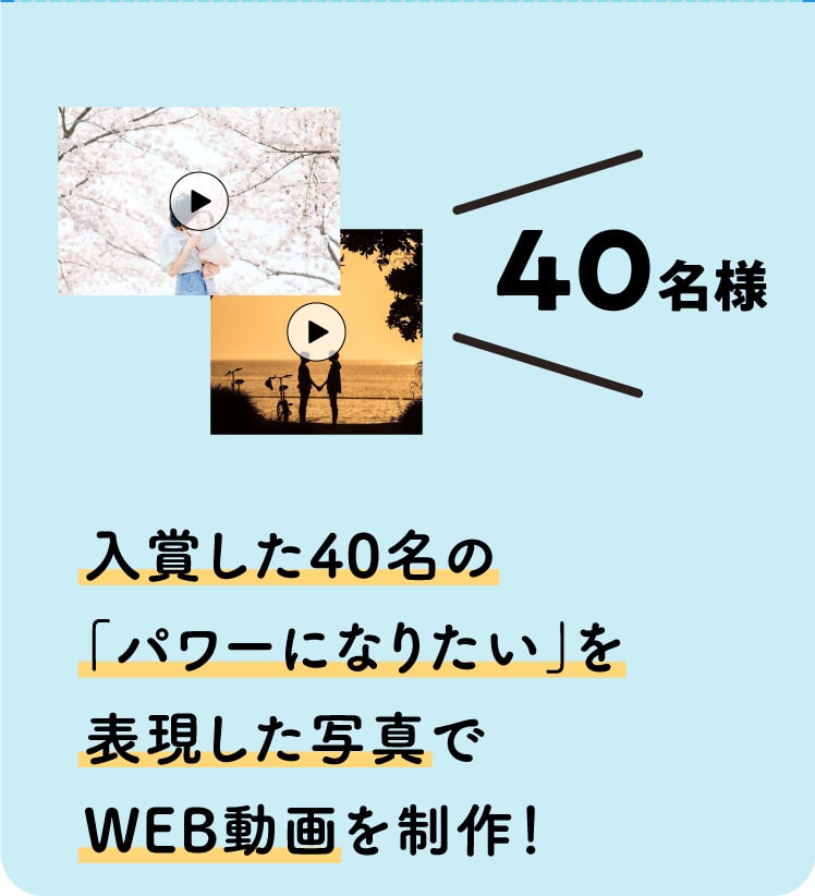 入賞した40名の「パワーになりたい」をを表現した写真でWEB動画を制作!