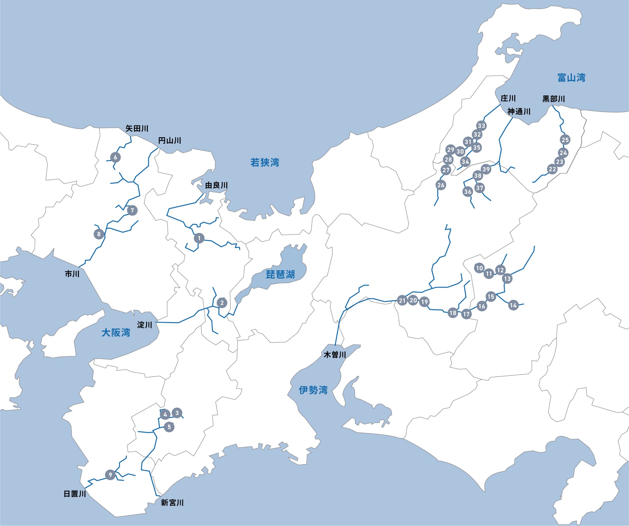 関西近辺のダム位置図