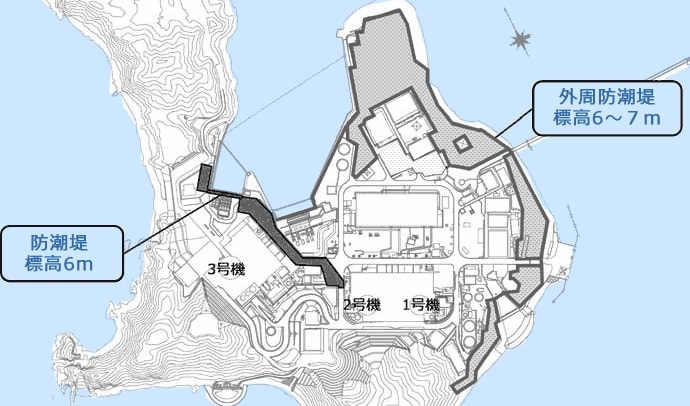 防潮堤（標高6m)・外周防潮堤（標高6～7m）