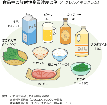 食品中の放射性物質濃度の例
