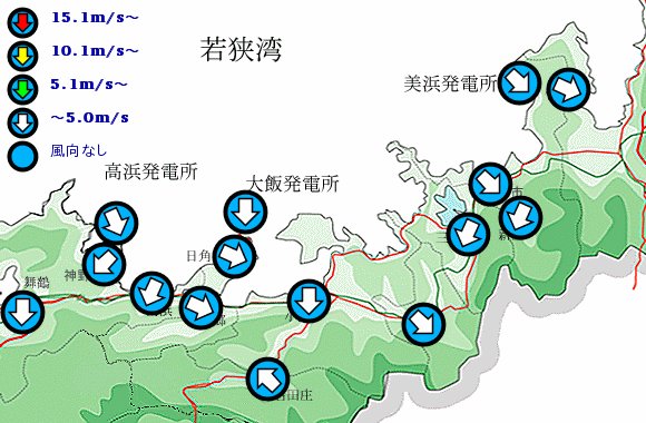 福井県若狭地域　風向き・風速