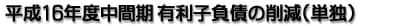 平成16年度中間期 有利子負債の削減（単独）