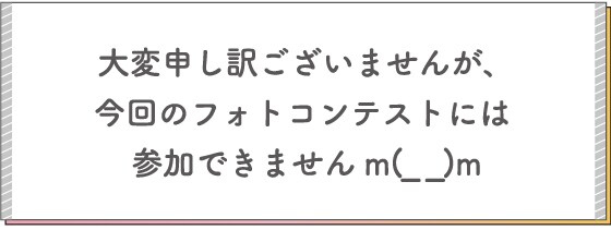 大変申し訳ございませんが、今回のフォトコンテストには参加できませんm(_ _)m