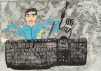 「キーボードのお掃除」　38×54cm